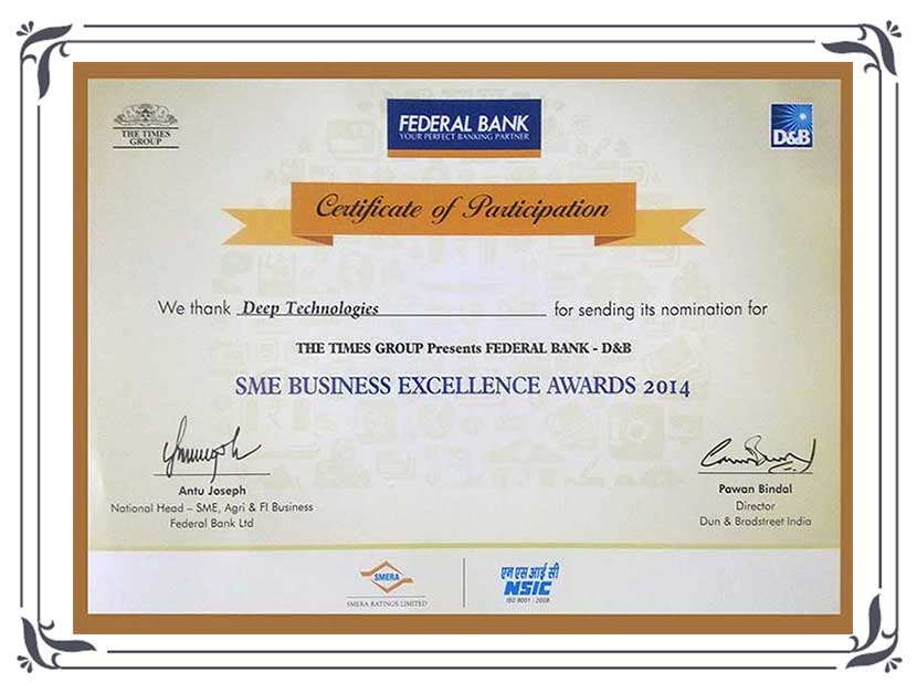 SME Business Excellence Awards Certificate